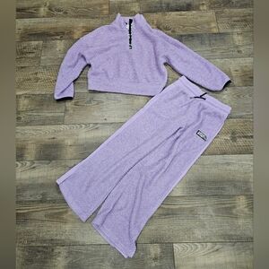 Justice Girls 10 Lounge Set Lavender Fuzzy Medium Pants Quarter Zip Pullover